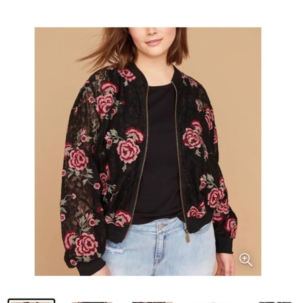 Lane Bryant Embroidered Floral Lace Full Zip Bomber Jacket Size 22/24